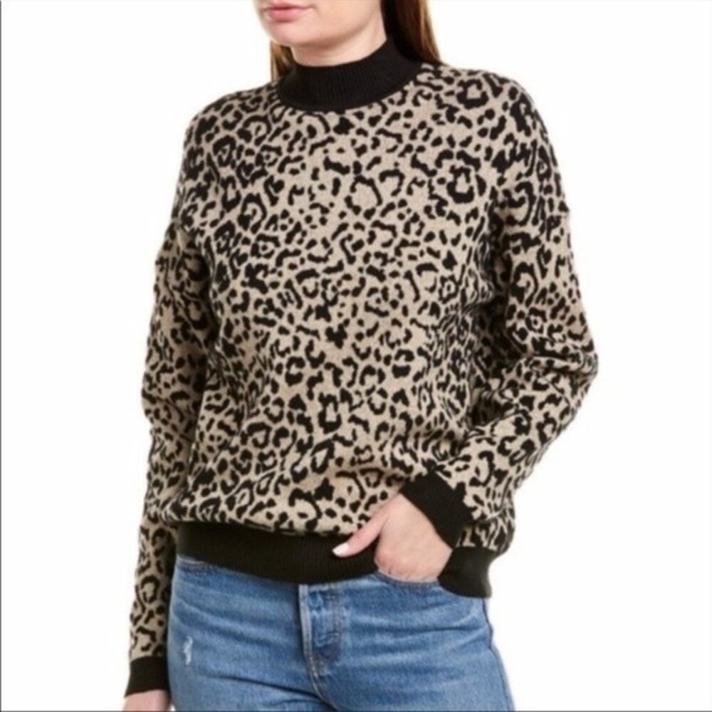 WAYF Animal Print Mock Neck Sweater M